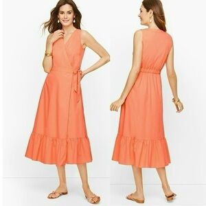 Talbots 100% Cotton Peach Orange Poplin Sleeveless Midi Dress